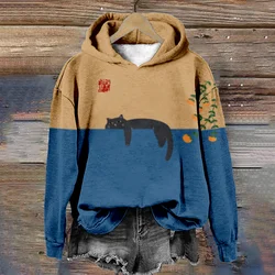 Kawaii Cat Hoodie for Women Chinese Art Style Fashion Pullover Harajuku Tracksuit Casual Streetwear