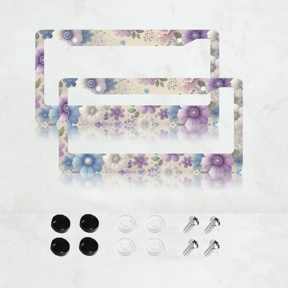 

2 шт. ярко-фиолетовая рамка для номерного знака с цветочным узором из алюминия - стандартный размер для США, декоративный кронштейн для автомобильного номерного знака