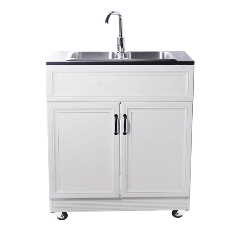 Stainless steel double slot, portable sink cabinet with induction faucet, outdoor portable