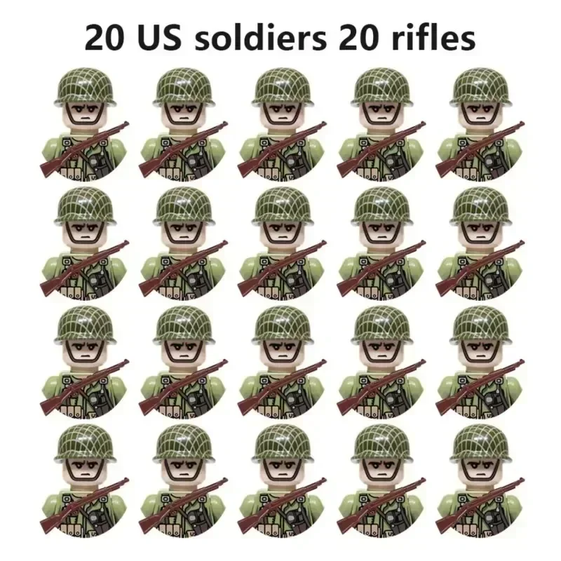 20-teiliges WWII Militär-Actionfiguren-Bausteinset Alliierte Streitkräfte Armeemänner Soldaten Multipack Kampfpaket Modellspielzeug Geschenk – Detail 3