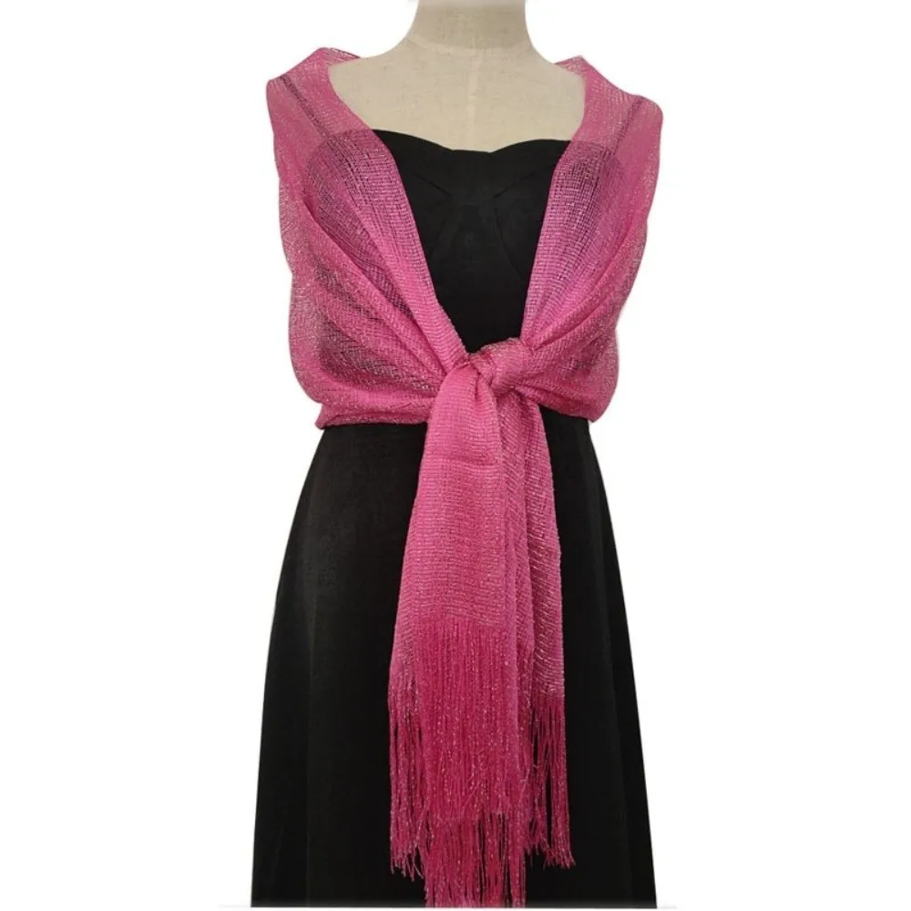 Casual Solid Color Hollow Out Shawl Sun Protection Thin Long Scarf Tassel Shawl Bohemian Lightweight Hollow Out Scarf Girl
