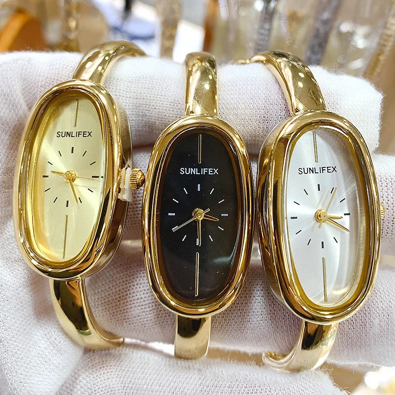 Oval-Shaped, Fashionable, Retro, And Minimalist Bracelet Watch For Women; Exquisite Women'S Wristwatch; A Great Gift For Women.