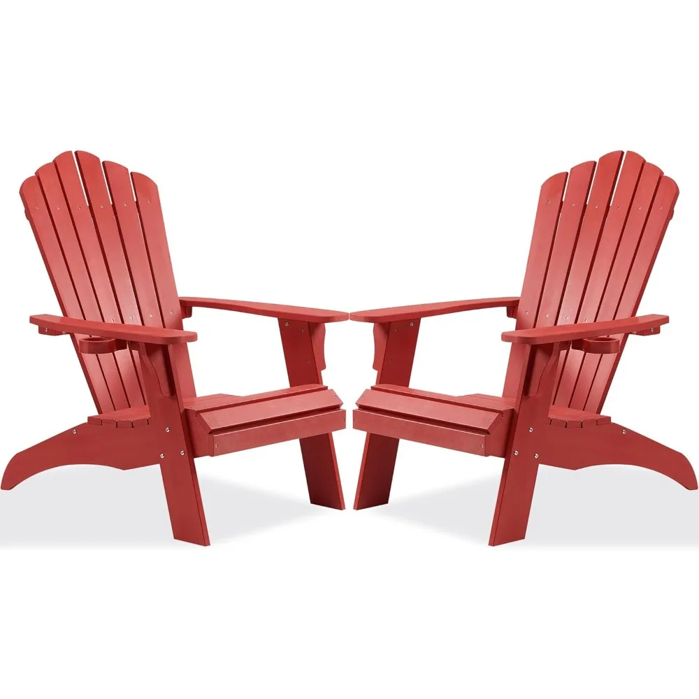 

Adirondack Chair, Oversized Poly Lumber Fire Pit Chair with Cup Holder, 350Lbs Support Patio Chairs for Garden, Weather Resista