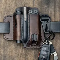 Men's Genuine Leather EDC Tool Bag Belt Phone Case Outdoor Tool Organizer Flashlight and Phone Storage Bags