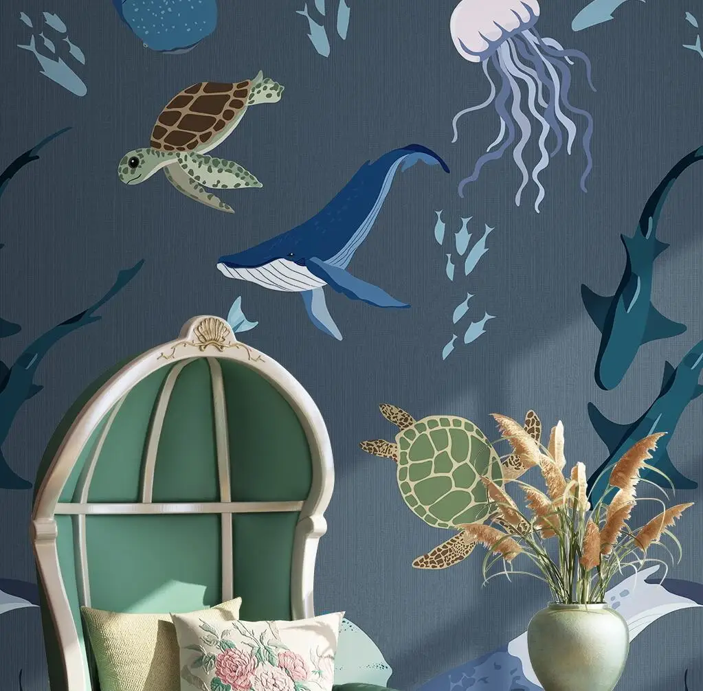 Custom papel de parede 3D underwater world animal whale shark wallpaper children's room wall paper home decoration accessories