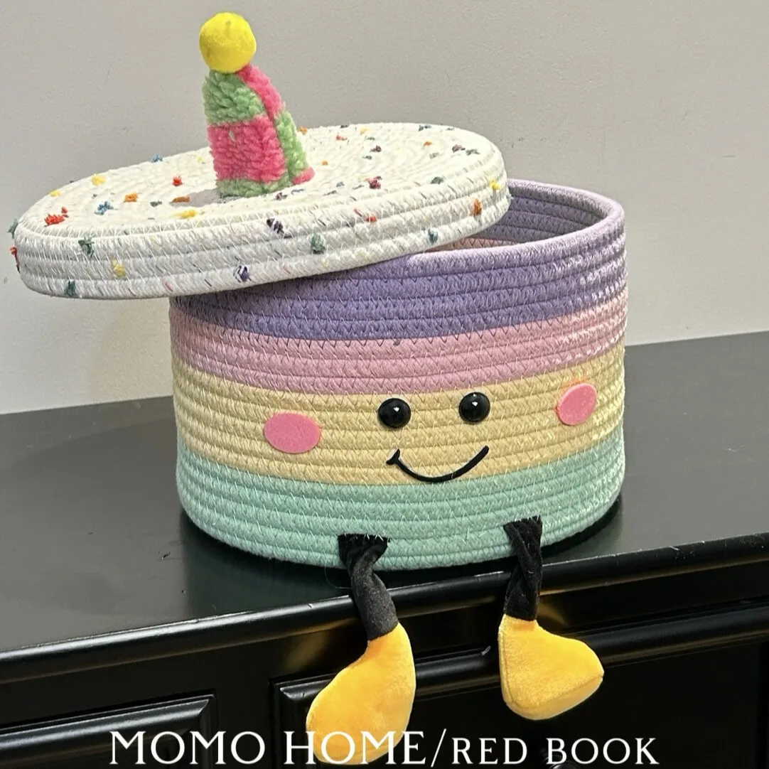 

Dopamine Storage Baskets Set, Dustproof Cute Desk Organizer for Toys & Snacks, Decorative Entryway Basket with Lid