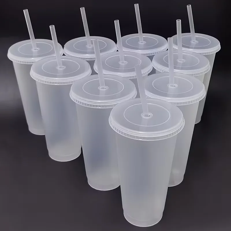 10 Pcs Reusable Plastic Cups with Straws and Lids, 26oz Durable Drinking Cups, Perfect for Halloween Parties and Birthday Gifts