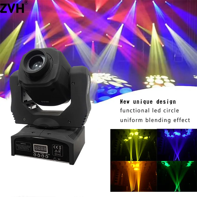 

LED Mini Moving Head Spot Lights 60W DMX Controlled 7 Colors and 7 Gobos Spotlight Stage Lighting for Wedding DJ Disco Bar Show