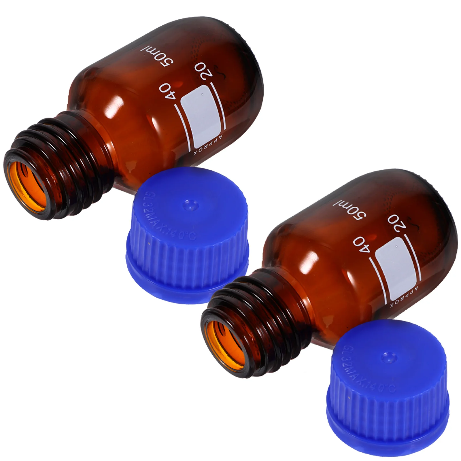 2 Pcs Reagent Bottle with Blue Cap Small Empty Bottles Sealed Glass Screw Caps Abs Storage Sealing