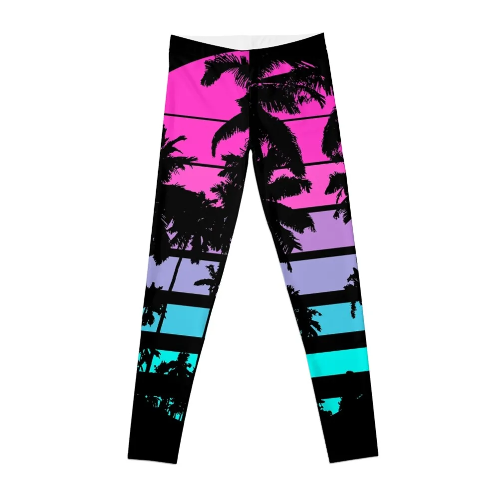 Retro Eighties 80s & 90s Beach Style design with palm trees design Leggings sportswear for gym Womens Leggings