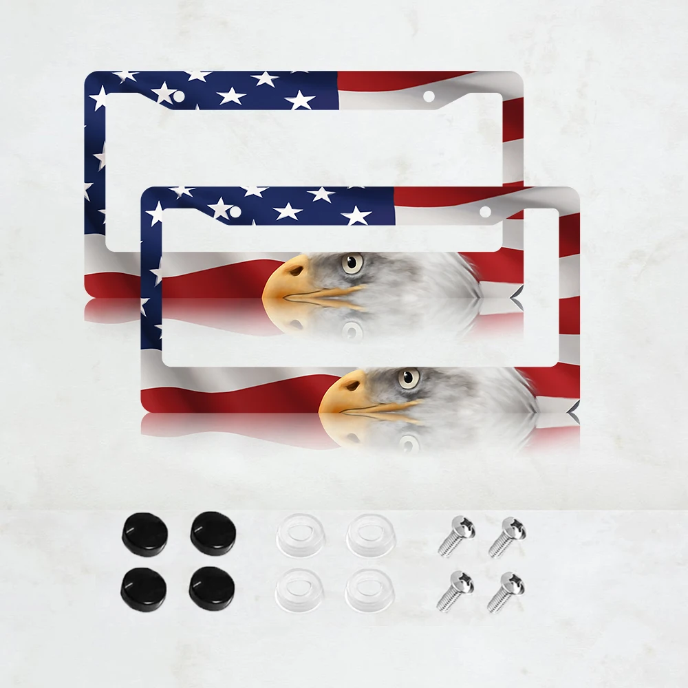 

2 шт. рамки для номерных знаков с 2 отверстиями, дизайн с американским флагом, алюминиевые, 6x12 дюймов, с винтами, стандартный размер для США, Канады, Мексики