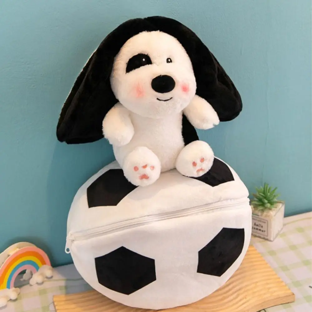 Zipper Football Dog Plush Toy PP Cotton Lovely Puppy Turn Into A Pillow Soft Fluffy Football Shaped Pillow Kids Gift