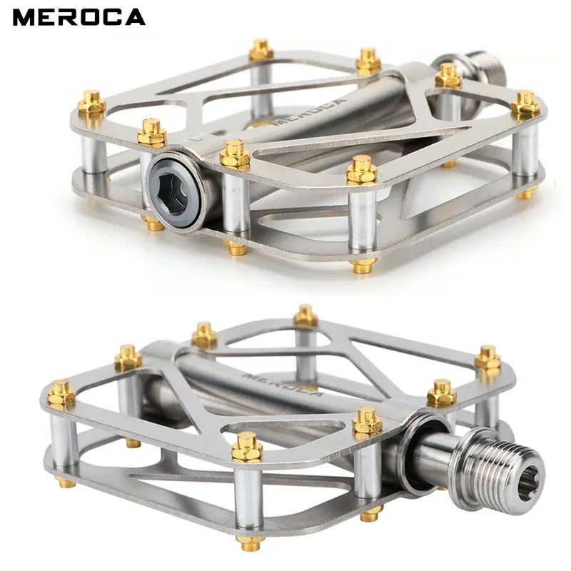 

MEROCA 330 Titanium Alloy Ultra Light anti slip Widened Bicycle Pedal with 3 Bearings for Mountain Bikes Universal Pedal