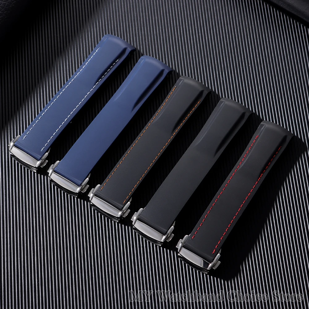 Curved End Watch Band for Omega Seamaster 300 for Speedmaster Waterproof Rubber Watchband Blue Black 20mm 22mm Silicone Strap