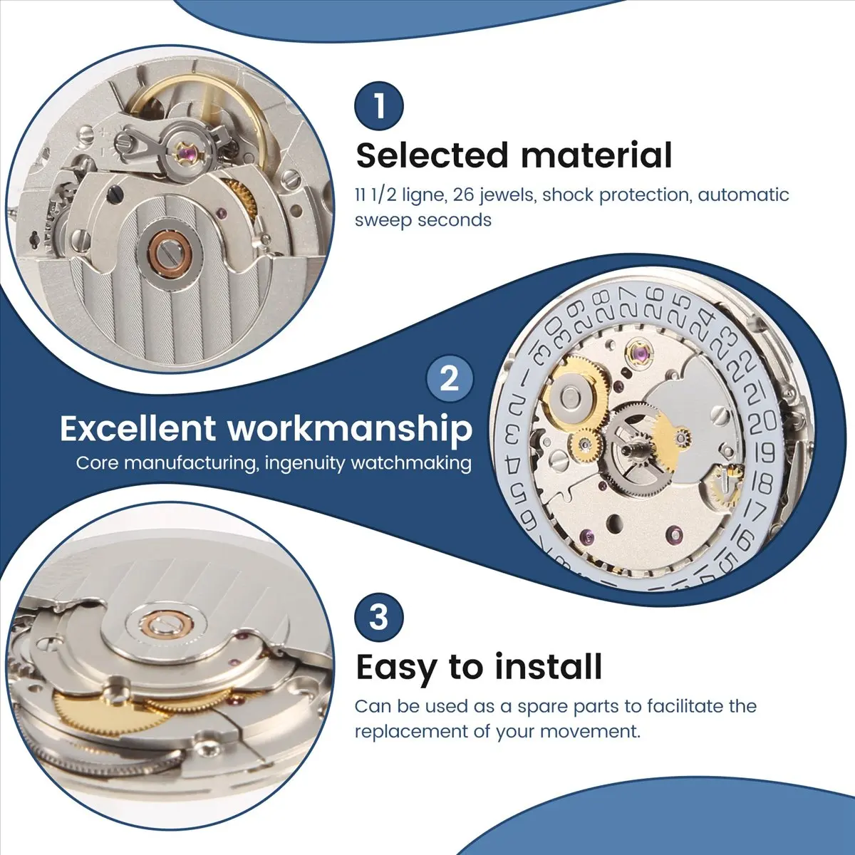 A89X for ETA 2824-2 SELLITA SW200 White 3H Mechanical Watch Clock Movement