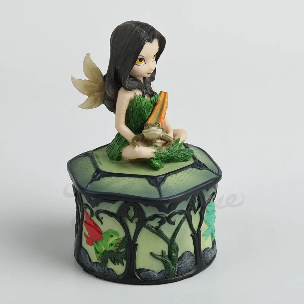 Fairy Resin Jewelry Box Elf Figurine Holding Frog Gothic Vine Pattern Storage Box Forest Sprite Trinket Case Desktop Ornament