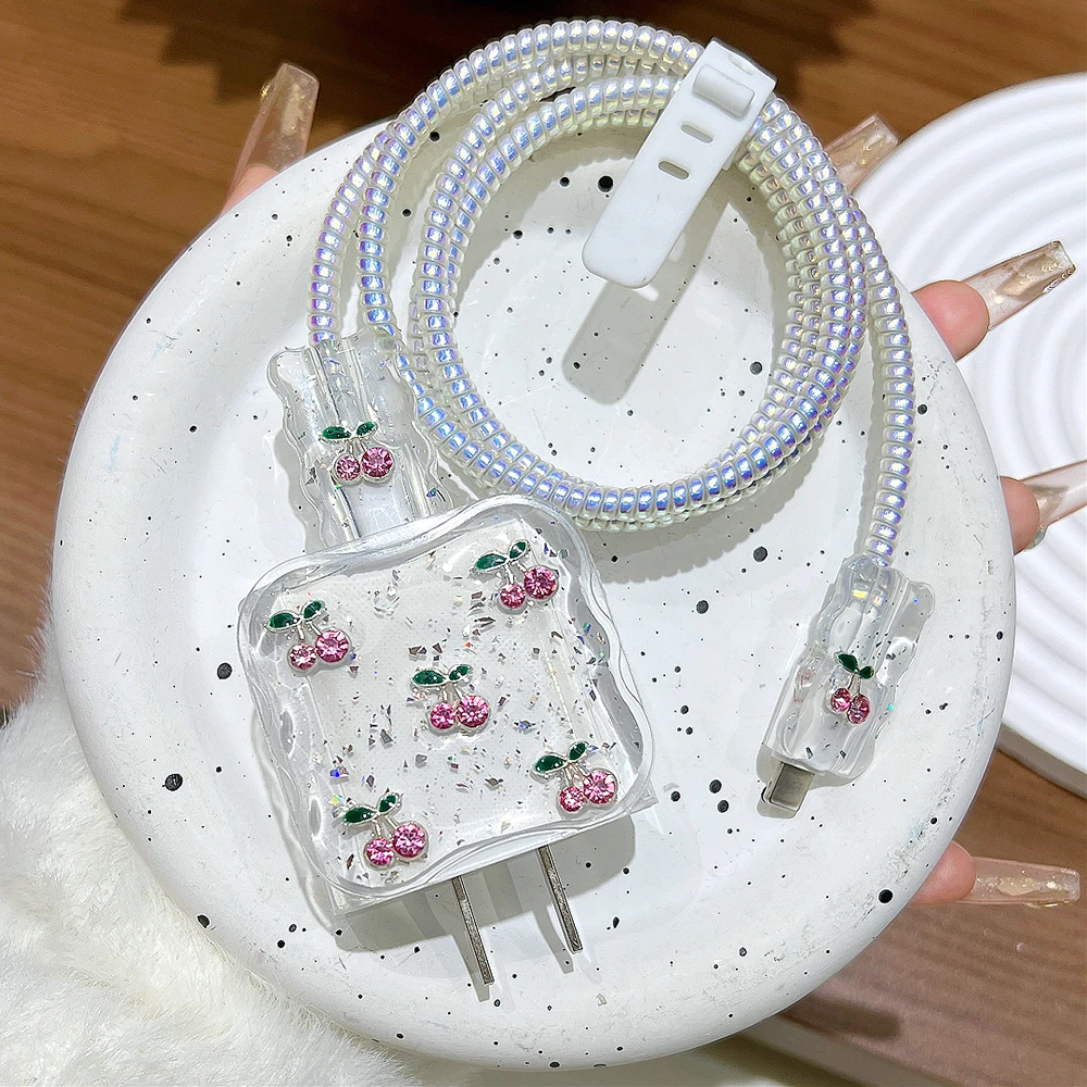 Cute Cherry Protector Cover For iPhone 18W-20W US Data Line Charge Protection Case Fast Charger Sleeve Accessories New