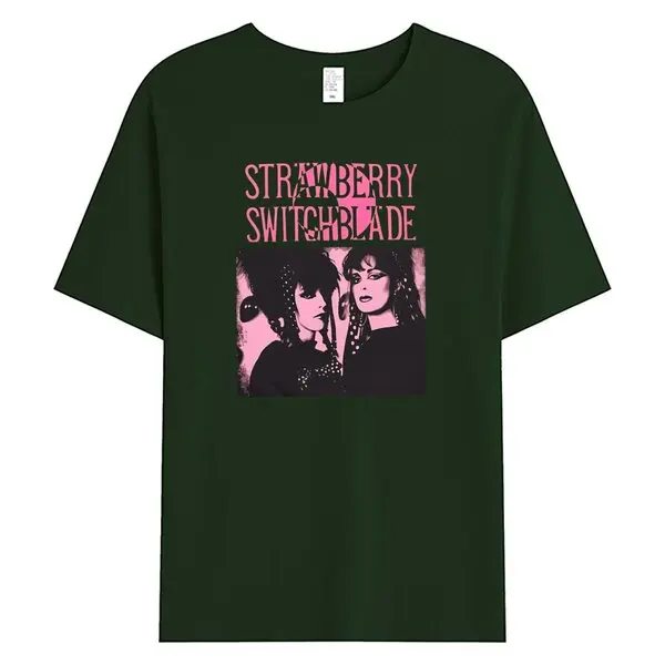 Strawberry Switchblade 80s Retro Music Classic Cotton Black T Shirt long or short sleeves