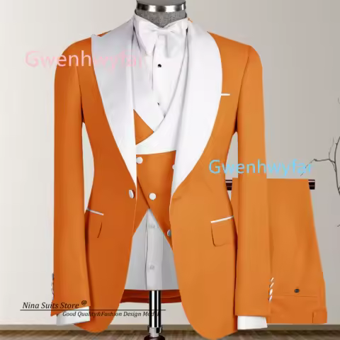G&amp;N 2026 New Half Peak Lapel Half Shawl Lapel Jacket Vest Pants Elegant Tuxedos Custom Small Grid Jacquard Wedding Suit 3-pieces
