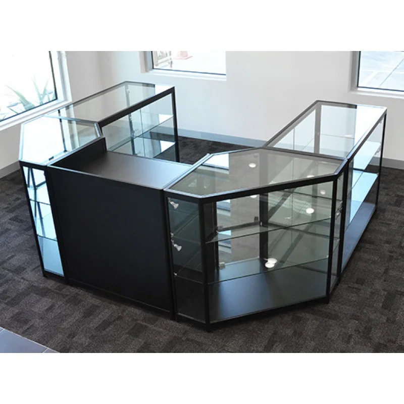 custom.Full Retail Convenience Store Glass Display Showcase Lockable Cash Desk Checkout Counter with Led Light