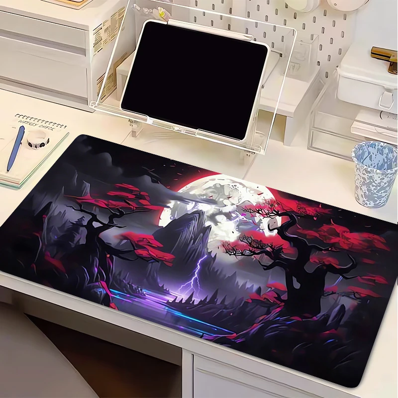 Mouse Pad Anime com arte em tons de vermelho e preto, acessórios para jogos de PC, tapete completo para teclado de computador, tapete de mesa Varmilo