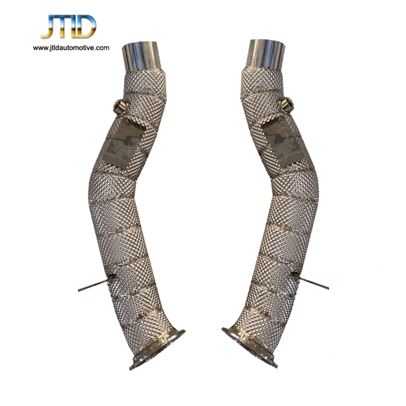 JTLD Performance Stainless Steel Straight Pipe Exhaust Downpipe with Heat Shield for Ferrari 458