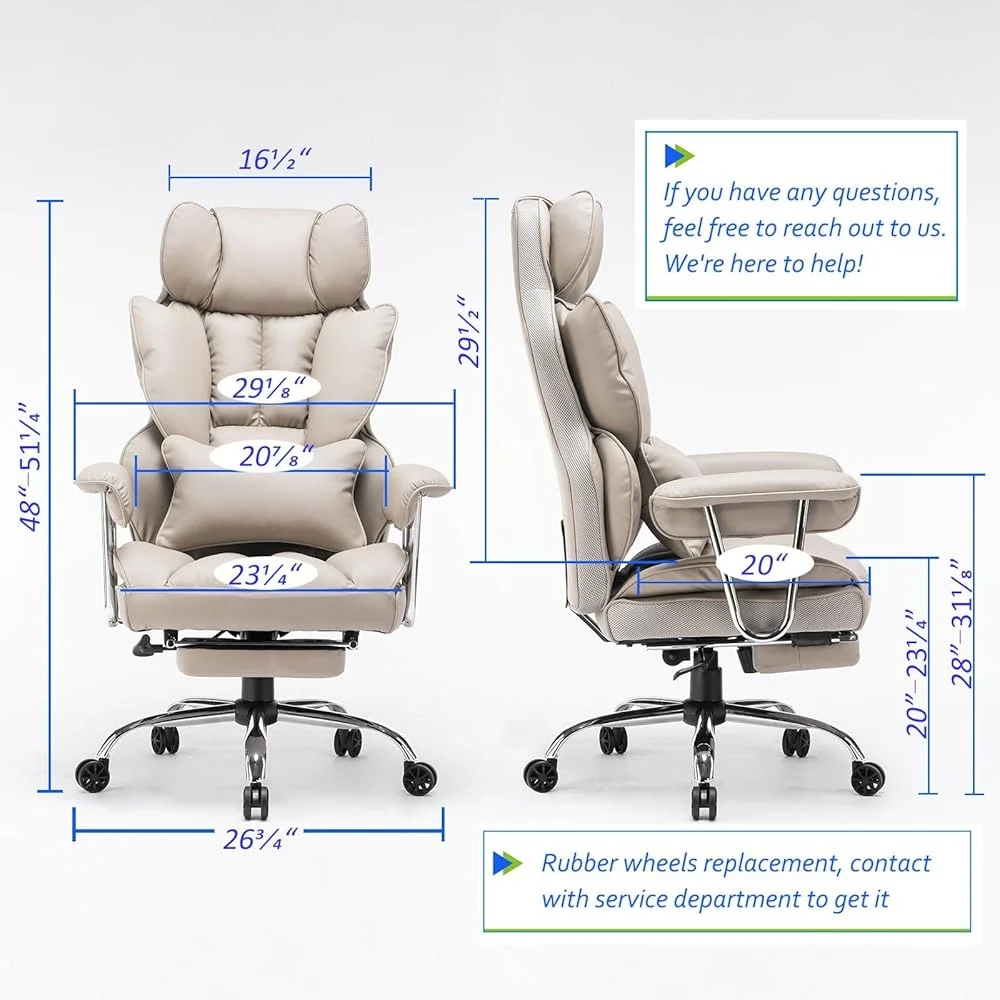 

Big and Tall Office Chair with Footrest 400lbs Heavy-Duty PU Leather Ergonomic Executive Desk Chair Lumbar Support Adjustable
