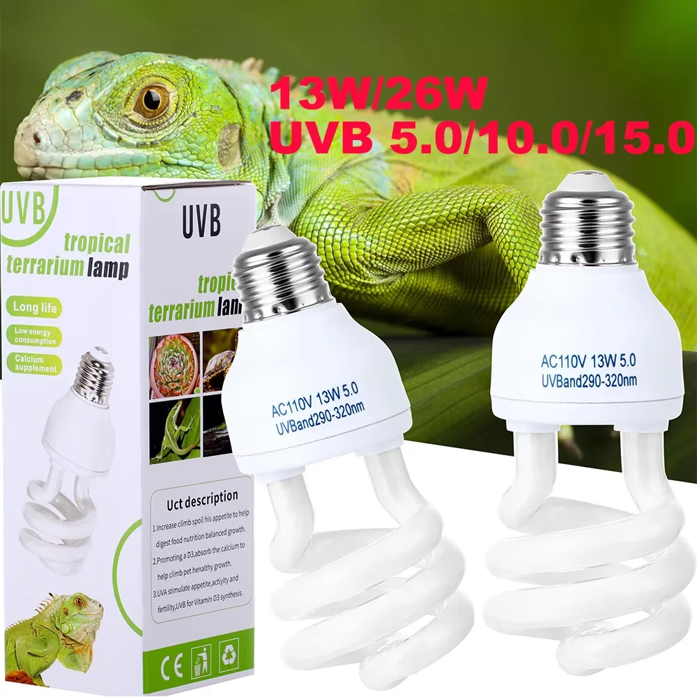 

5,0 10,0 UVB лампа для рептилий 13 Вт/26 Вт УФ-лучи энергосберегающий светильник для террариума, греющий светильник, черепаха, ящерица, змея, рептилий, нагревательные лампы