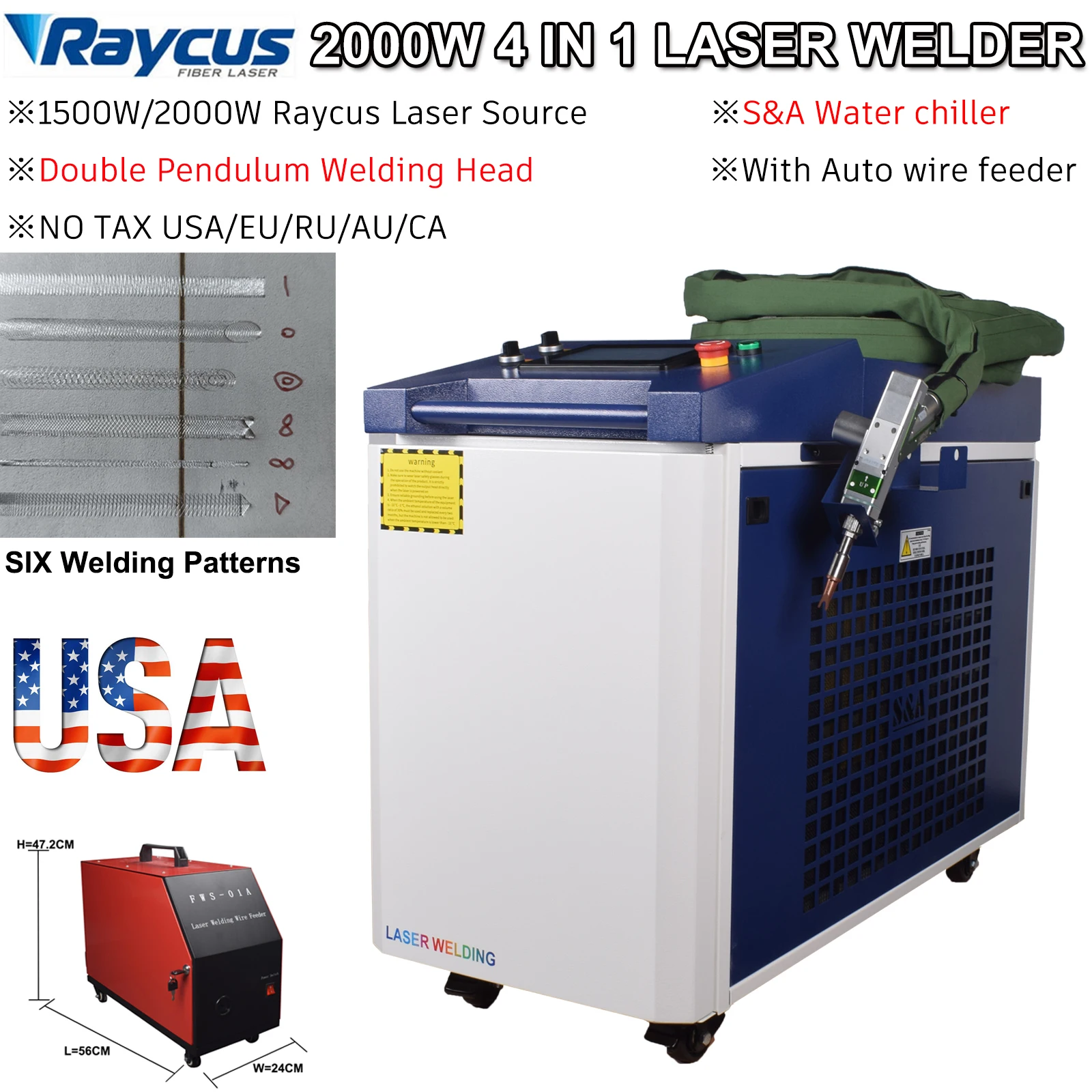 Handheld 2000W Raycus Laser Welder Fiber Laser Welder Relfar Wobble Head for Metal Weldings Cleaning Cutting Dual Pendulum Head