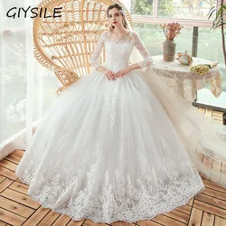 Korean Style Main Wedding Dress Lace Round Neck Long Sleeves Floor To Ceiling Wedding Dress New Wedding Dresses for Women