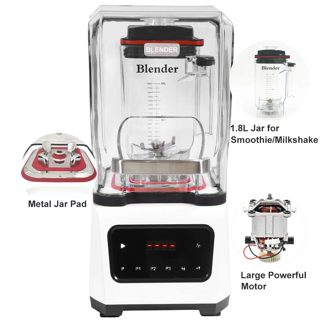 High Power 1.8L Commercial Kitchen Equipment White Heavy Duty Blender Smoothie Mixer Blender With Sound Cover view 3