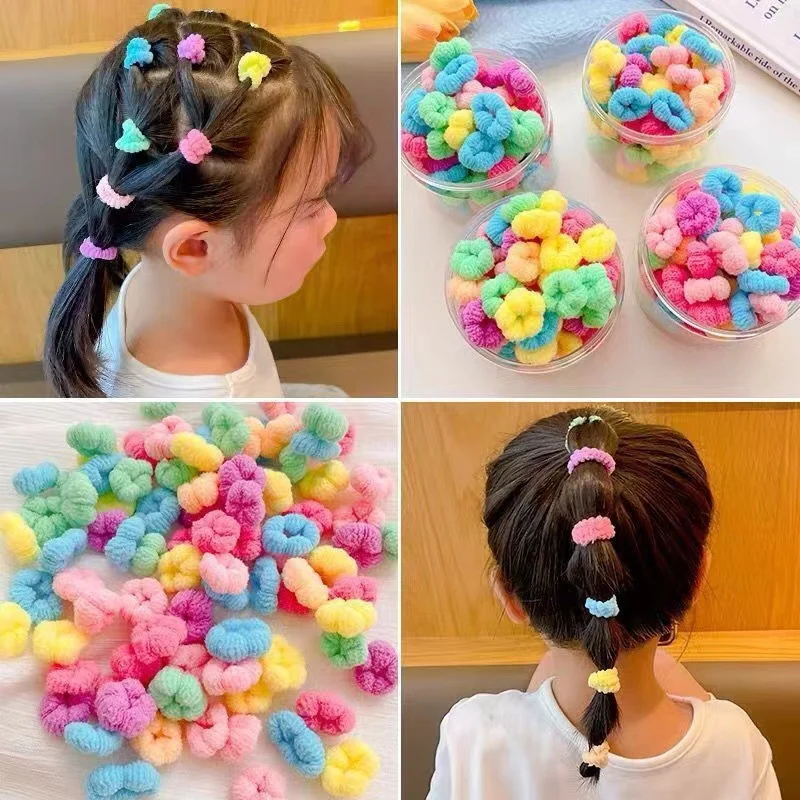 

100pcs/set Baby Girls Fashion Solid Cotton Hair Ropes Grid Wave Elastic Hair Bands Cute Children's Headband Hair Accessories
