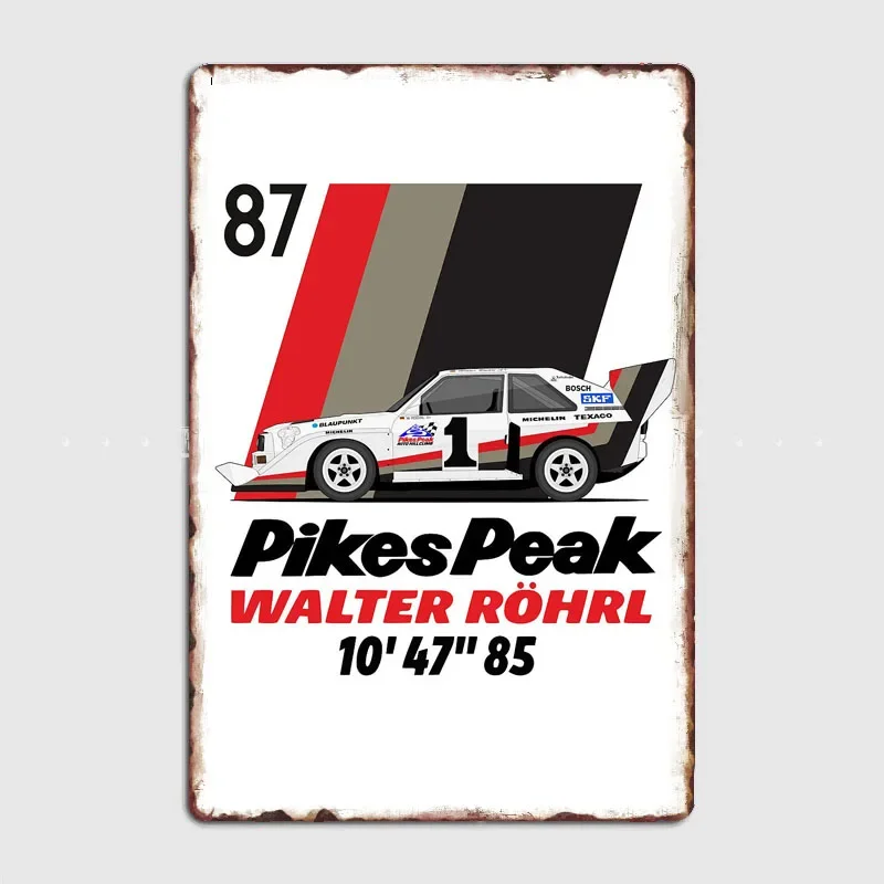 Classic Car Walter Rohrl 87 Pikes Peak Rally Car Retro Poster Metal Sign Garage Club Room Wall Decor Custom Tin Home Decor
