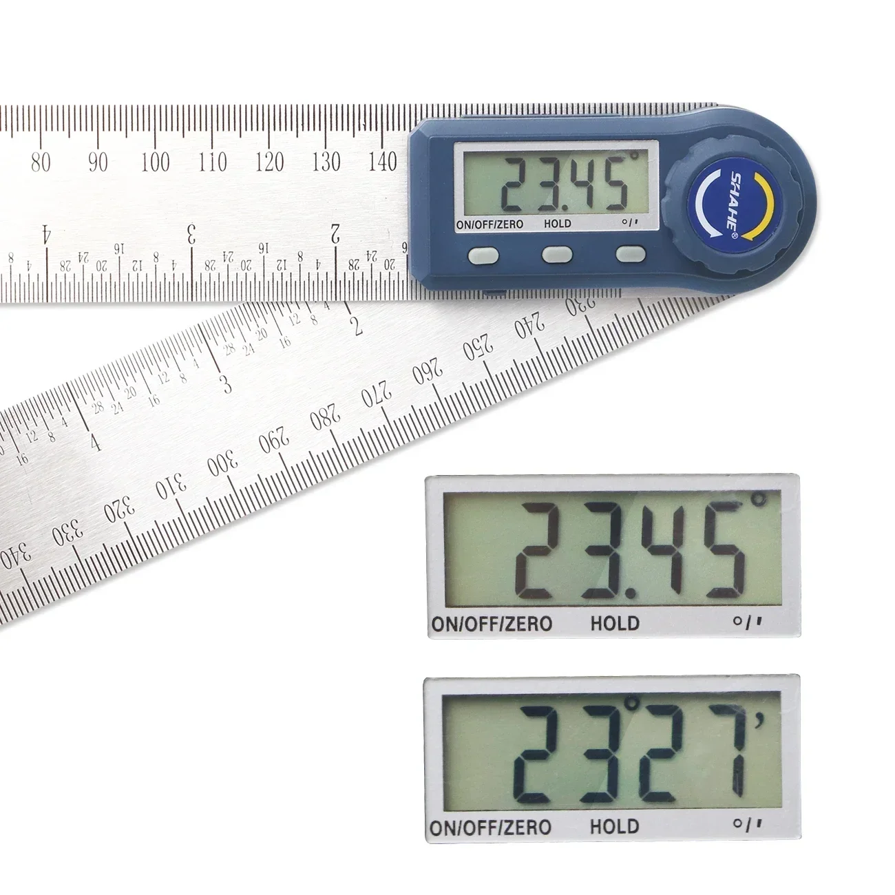 Régua Digital de Ângulo Tamanhos 200 mm com Estojo Localizador de Ângulo Transferidor Digital para Medição de Marcenaria Aço Inoxidável