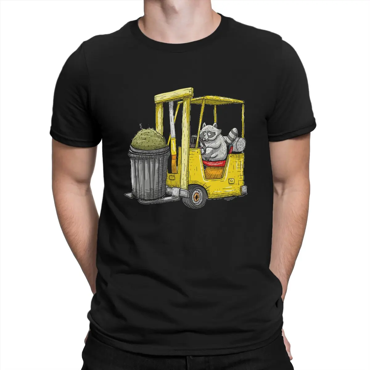 Driving a Forklift As City Worker Raccoon T Shirt Vintage Teenager Graphic Oversized O-Neck TShirt Top Harajuku Men's Blouses