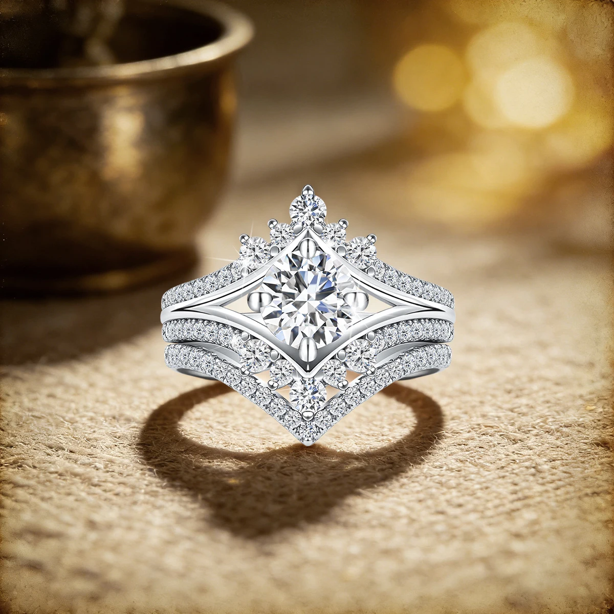 Wunderschönes Moissanit-Hochzeitsring-Set für Damen, V-förmiger Brillant-Zirkonia, Brautschmuck, 925er Silber-Verlobungsringe – Detail 2