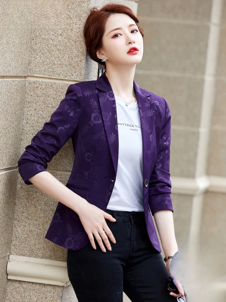 Elegant Printed Short Women's  Jacket Casual Design Autumn Winter New Style Polyester Fabric Commute Style One Button