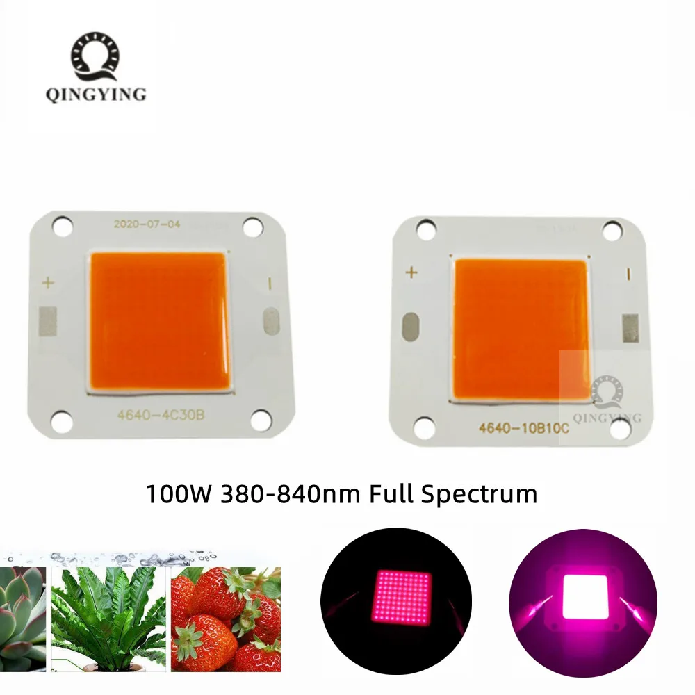 High Power LED Chip 380-840nm Full Spectrum Grow Light Lamp Beads for Indoor Plant Growth in 100W DC12V or DC32V 40X46mm