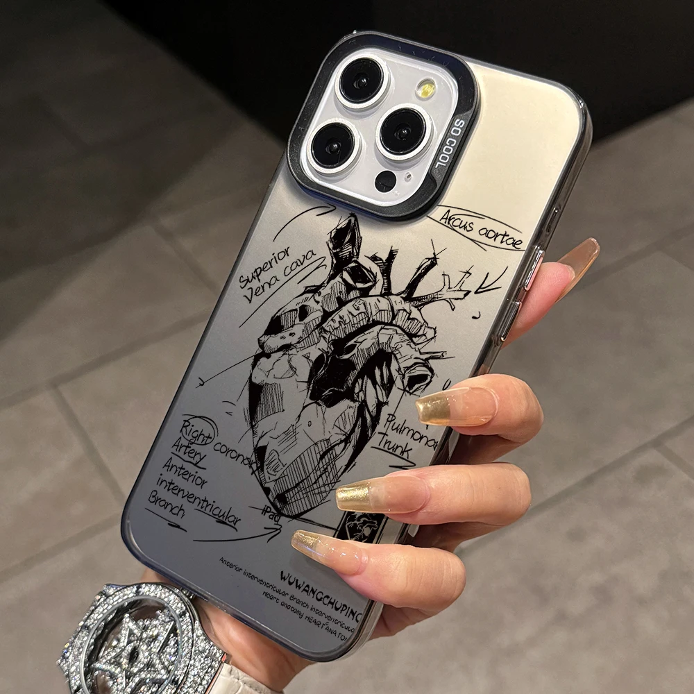 Heart Drawn Phone Case for Apple iPhone 16 15 14 Plus 13 12 11 iPhone16 iPhone13 Pro Max X Xs XR 8 7 Silver Matte Hard Cover