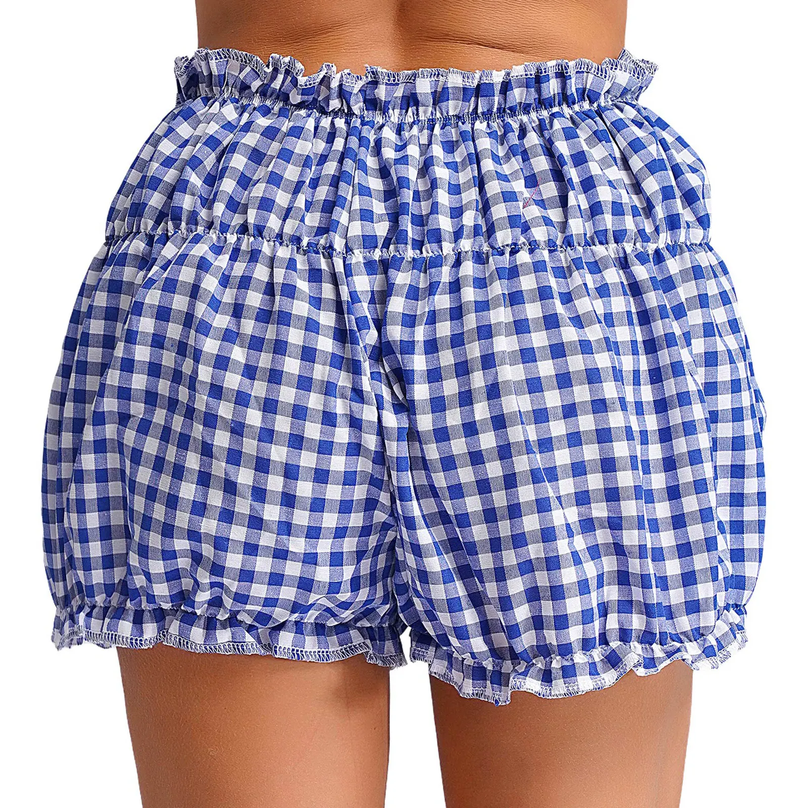 Damskie spodenki w kratkę Lolita Bloomers elastyczny pas niski wzrost nadruk w kratę potargane luźne spodnie spodenki ochronne Streetwear