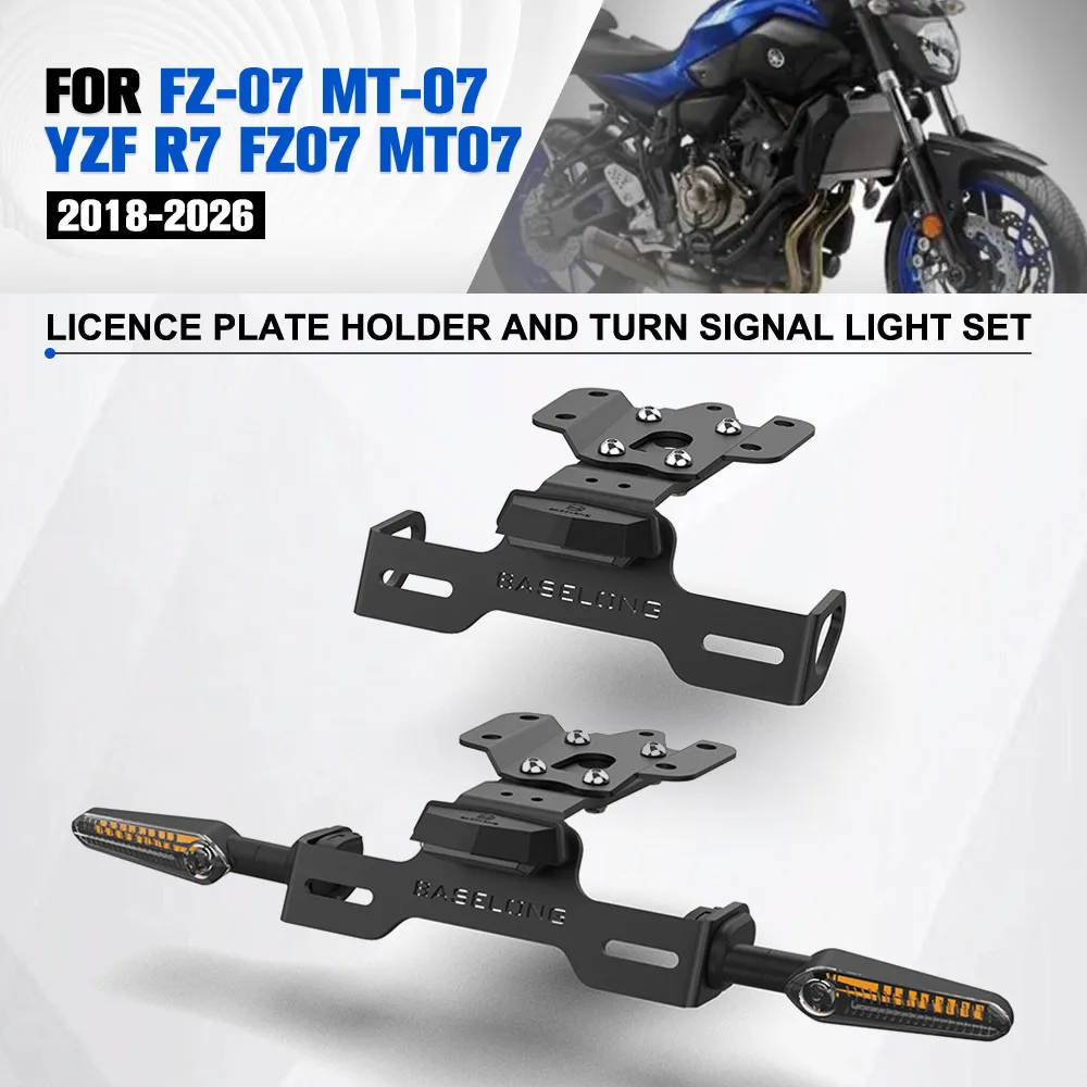 

For Yamaha FZ-07 MT-07 YZF R7 Led Licence Plate Holder Bracket FZ07 MT07 2018-2026 Motorcycle Accessories Turn Signal Light Set