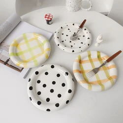 European-style White Ink Ceramic Plate Tableware Main Course Kitchenware Household Western-style Round Plate Decorative Plate