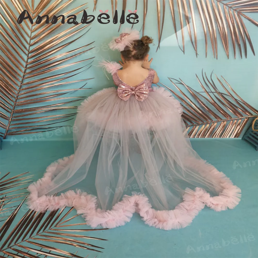 Annabelle Wedding Party Dress Sleeveless Lace  Frower Girl Tulle dress for vestido para niña elegante fiesta Elegantvestido para