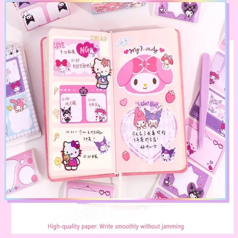 100Pcs Sanrio Kulomi Pull Out Sticker Melody Kawaii Scrapbook Student Stationary Stickers Note Paper Children Girl Holiday Gifts