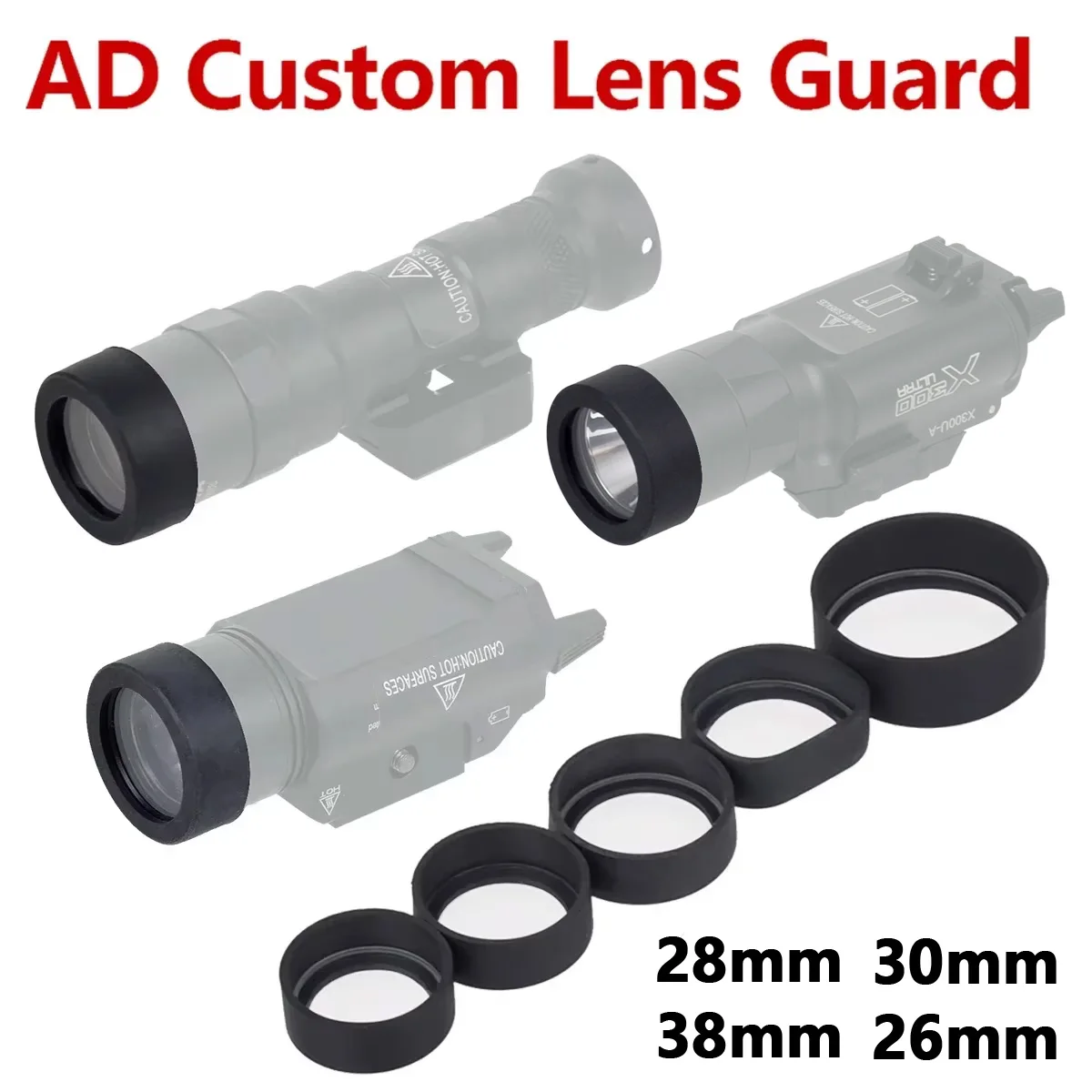 Tactical Hunting LED Light AD Flashlight Two Types Custom Lens Guard Red Dot Sight Protector Cover for Surefire M300 M600 X300