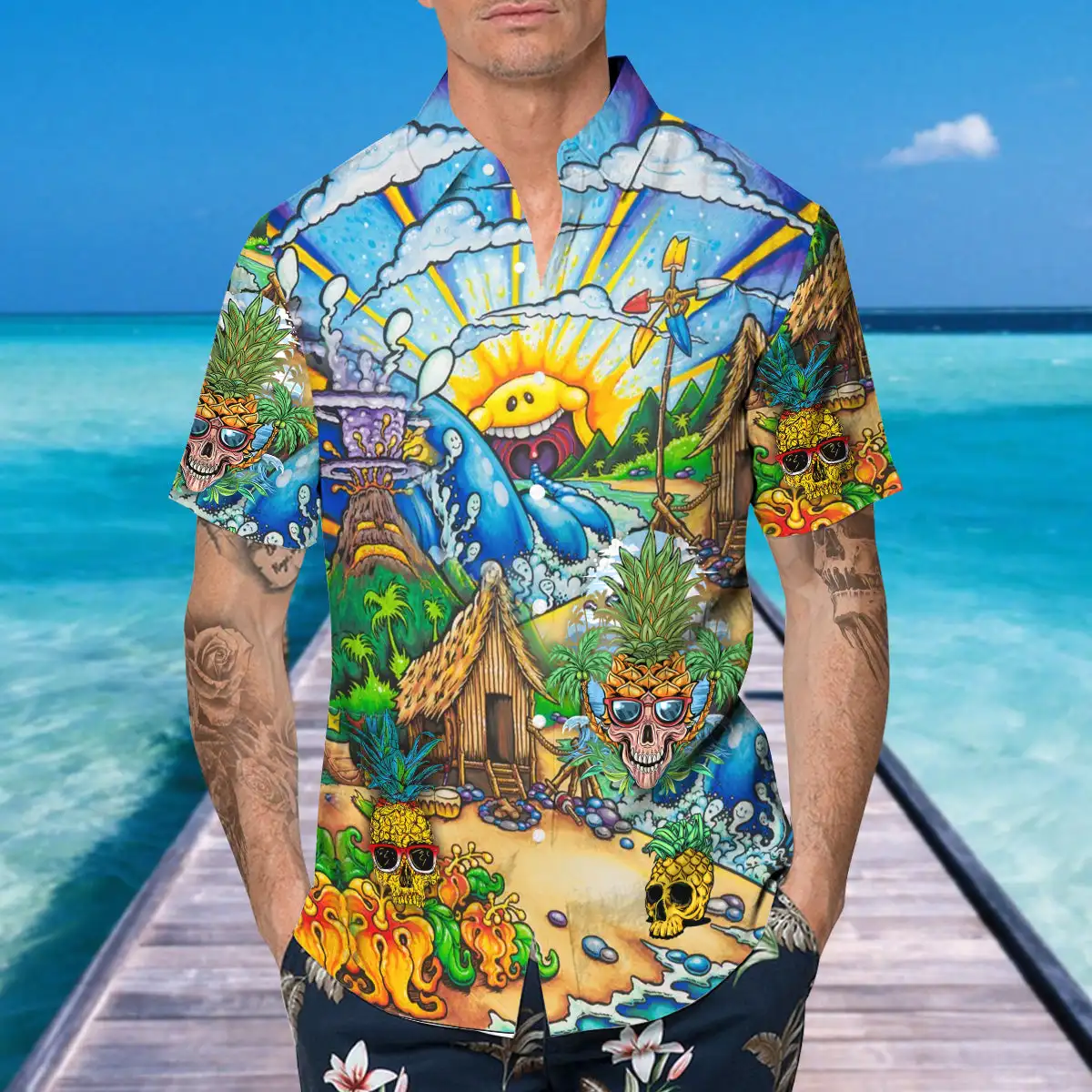 

Sunny Village Beach Skull Hawaiian Shirt 3D All Over Printed Hawaiian Shirt Men's For Women's Harajuku Casual Shirt Unisex top