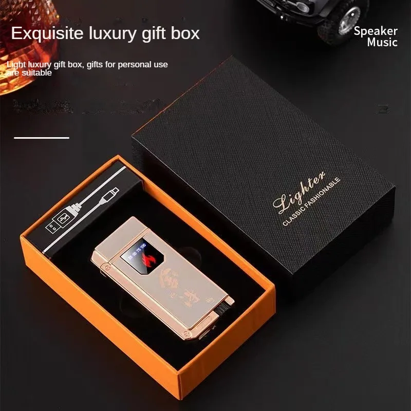 New Fashionable Touch-sensitive Gas Lighter Gas-electric Hybrid Power Display USB Electronic Lighter Men\'s Gift Original