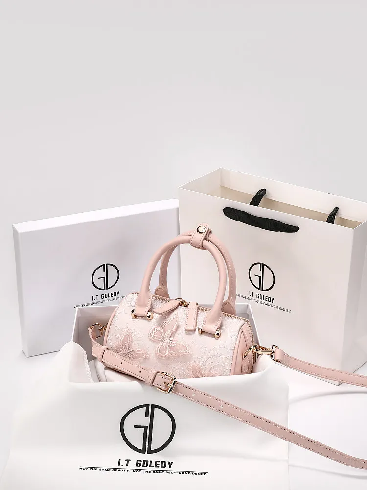

Versatile and Luxury Handheld Boston Bag with Beautiful Lace Butterfly and High Quality Leather 2026 Women Elegant Crossbody Bag