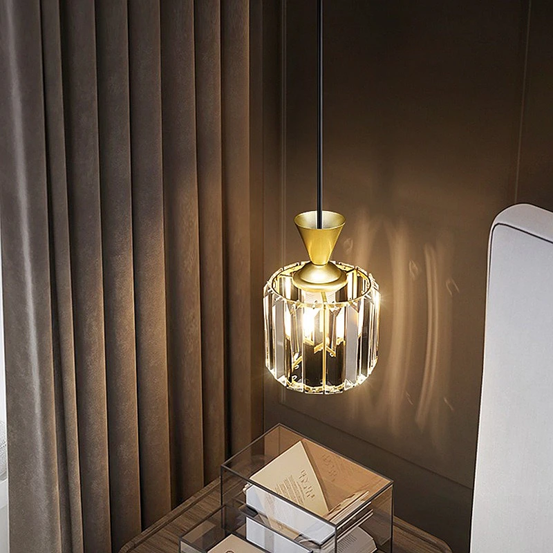 Nordic Metal Crystal Pendant Light LED Energy-saving Bedside Lamp Modern Simple Interior Decoration Background Lighting Fixture