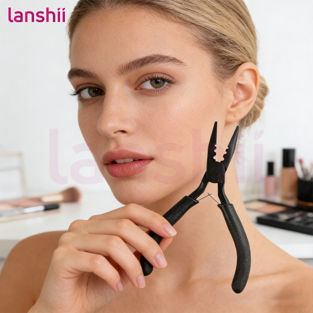 

Lanshii Micro Beads Hair Extension Pliers – 3 Hole Tool for Micro Ring and Nano Ring Extensions, Black